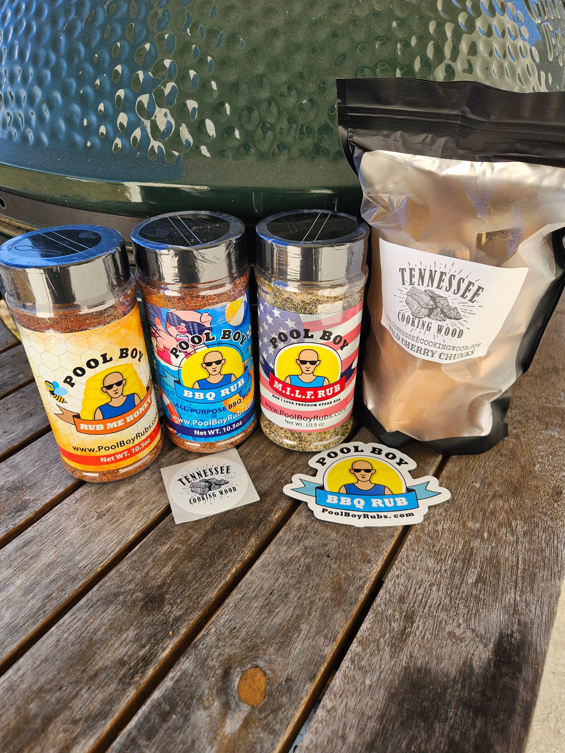 BBQ Starter Pack - 3 Pool Boy Rubs and a 6 Pack of Tennessee Cooking Wood