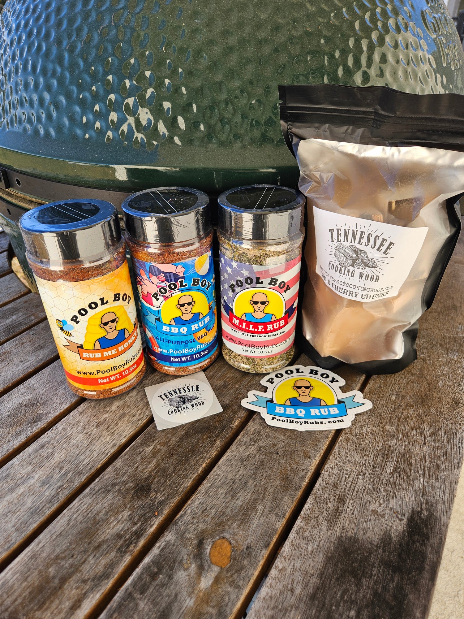 BBQ Starter Pack - 3 Pool Boy Rubs and a 6 Pack of Tennessee Cooking Wood