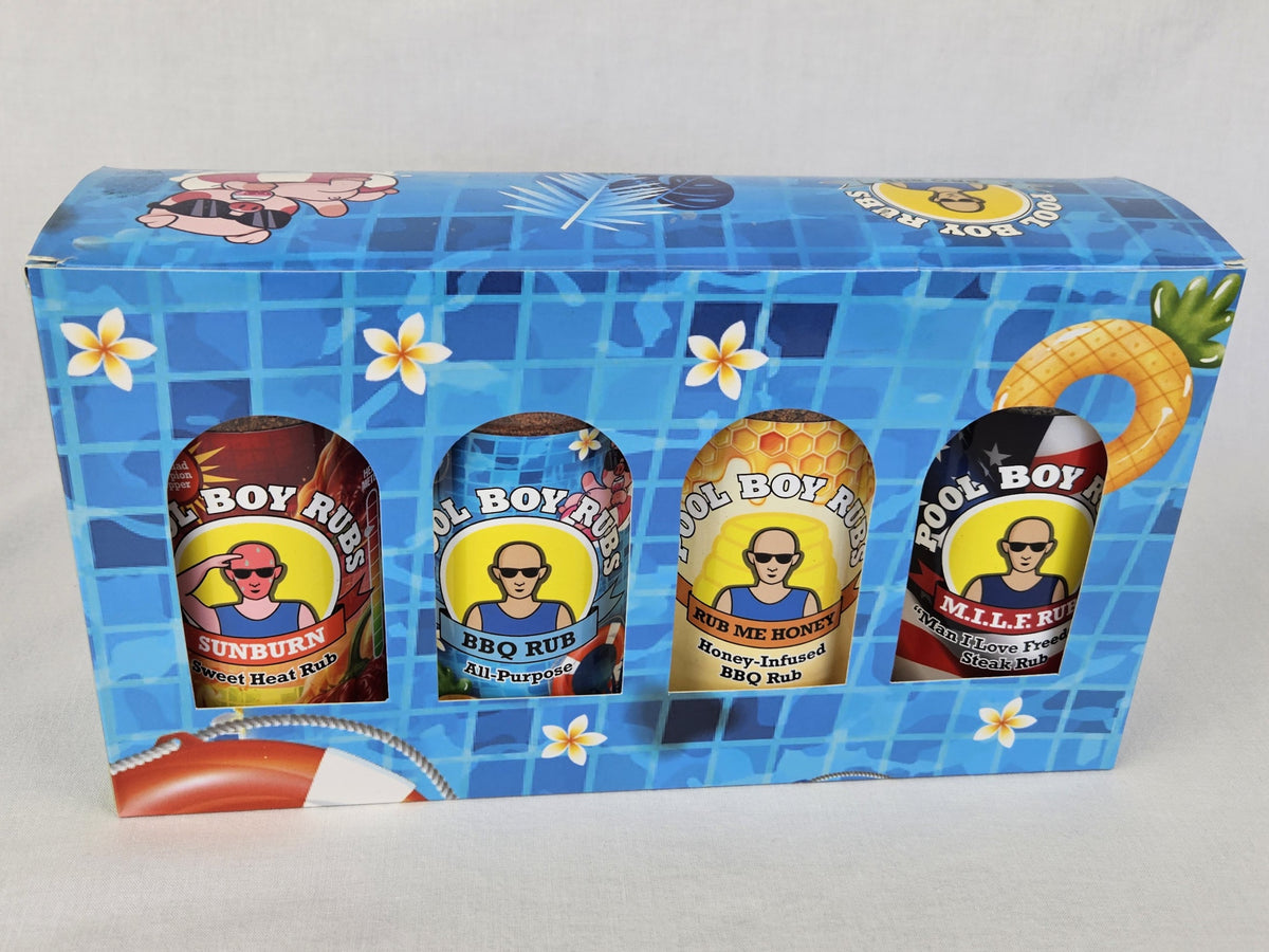 Pool Boy Rubs 4-Pack Gift Box (Sunburn, All-Purpose, Rub Me Honey and M.I.L.F.)